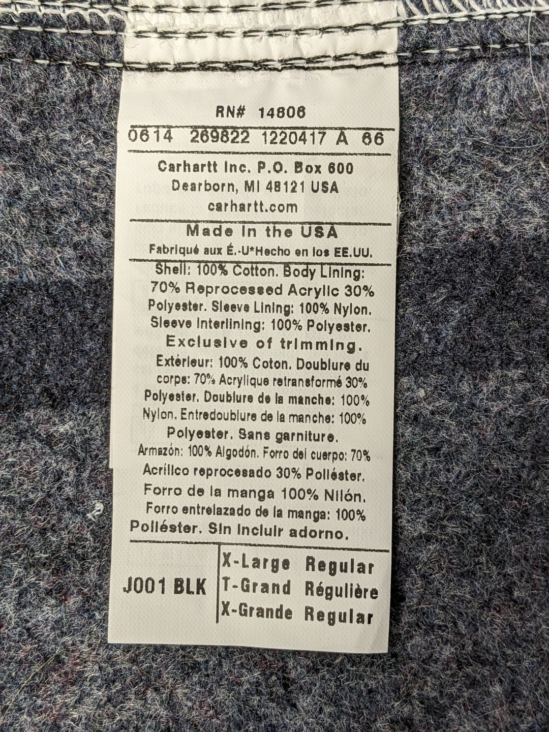 Carhartt J001 Detroit Blanket Lined Jacket 1 pc 3 lbs C0423203-05