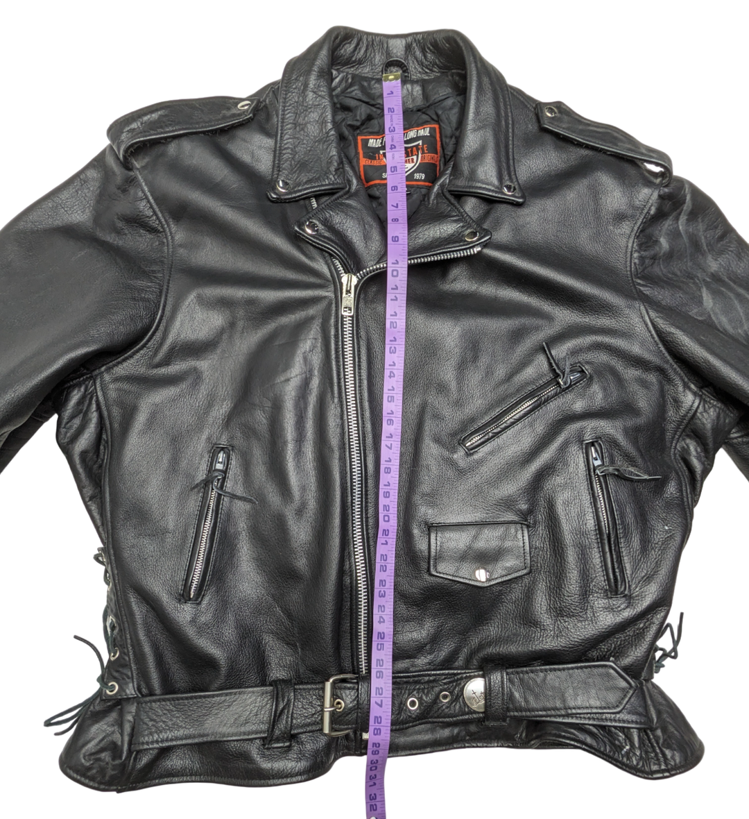 Black Leather Motorcycle Jacket 1 pc 7 lbs B0423216-05