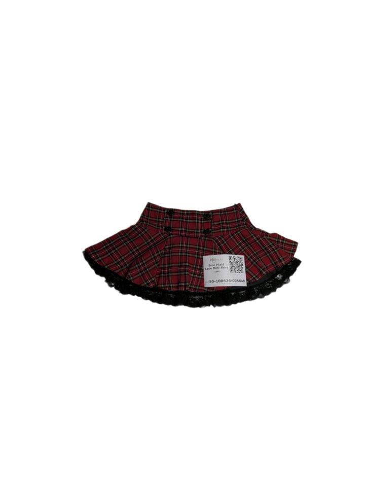 Emo Plaid Lace Mini Skirt 1 pc