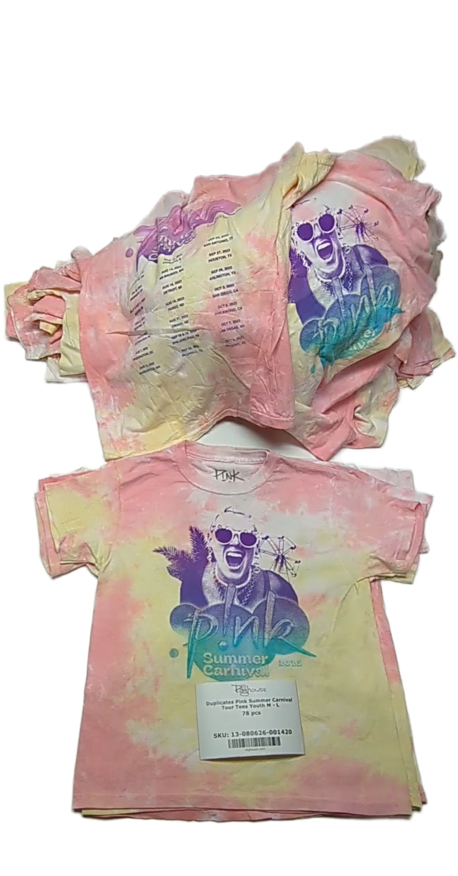 Duplicates Pink Summer Carnival Tour Tees Youth M - L 78 pcs