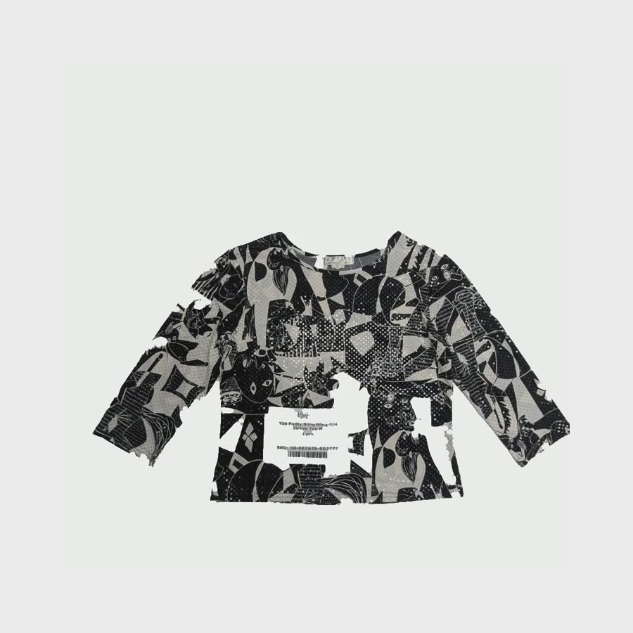 Y2K Entity Bling Bling 3/4 Sleeve Top M 1 pc