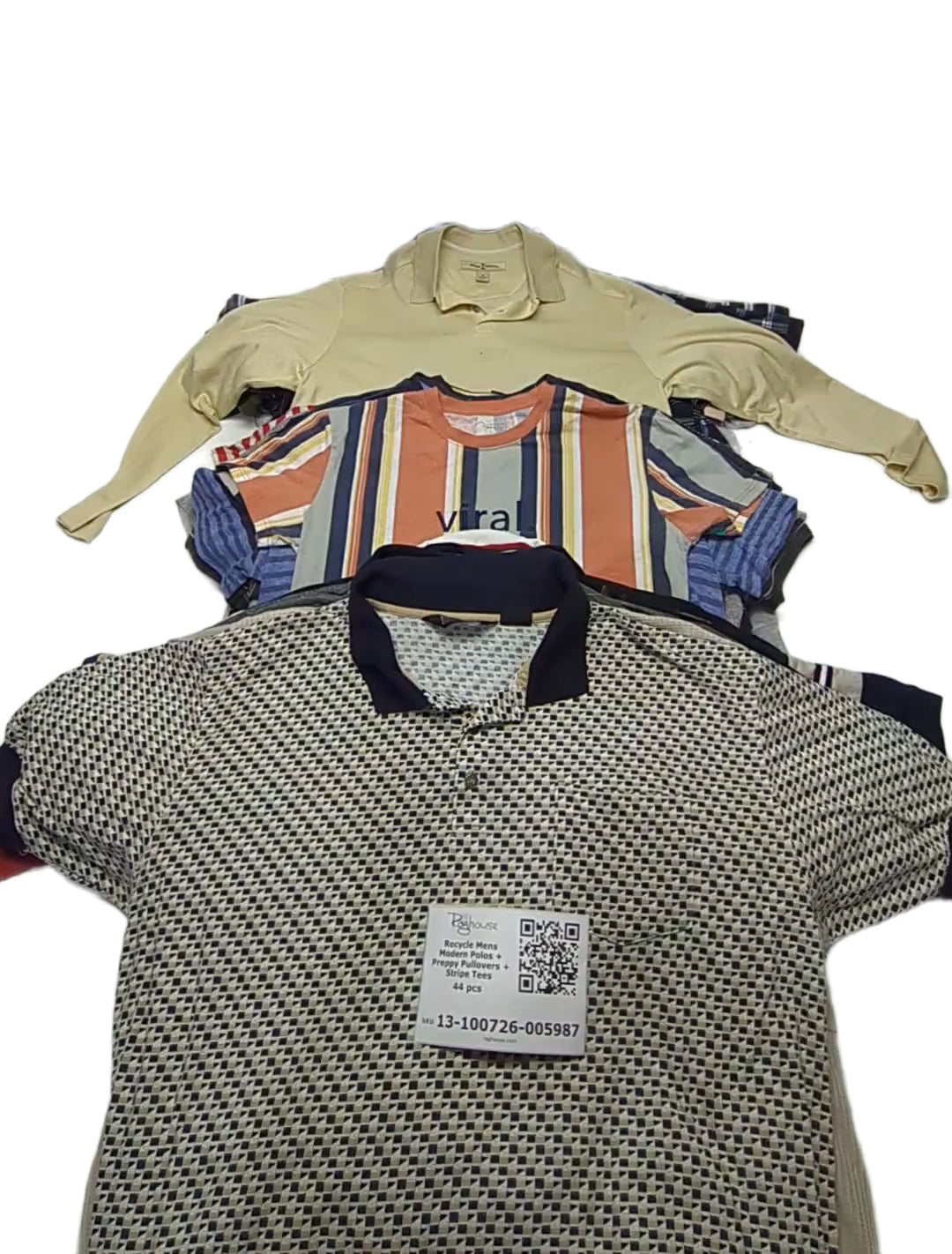 Recycle Mens Modern Polos + Preppy Pullovers + Stripe Tees 44 pcs