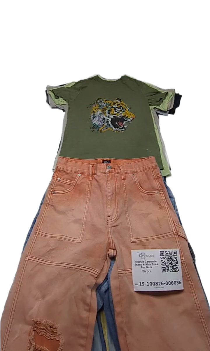 Recycle Carpenter Jeans + Kids Tees For Girls 24 pcs