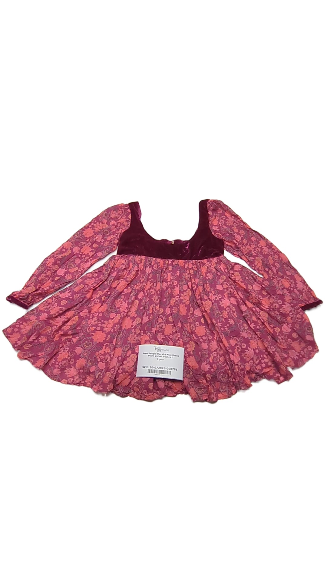 Free People Marsha Mini Dress Plum Velvet Bodice L 1 pcs