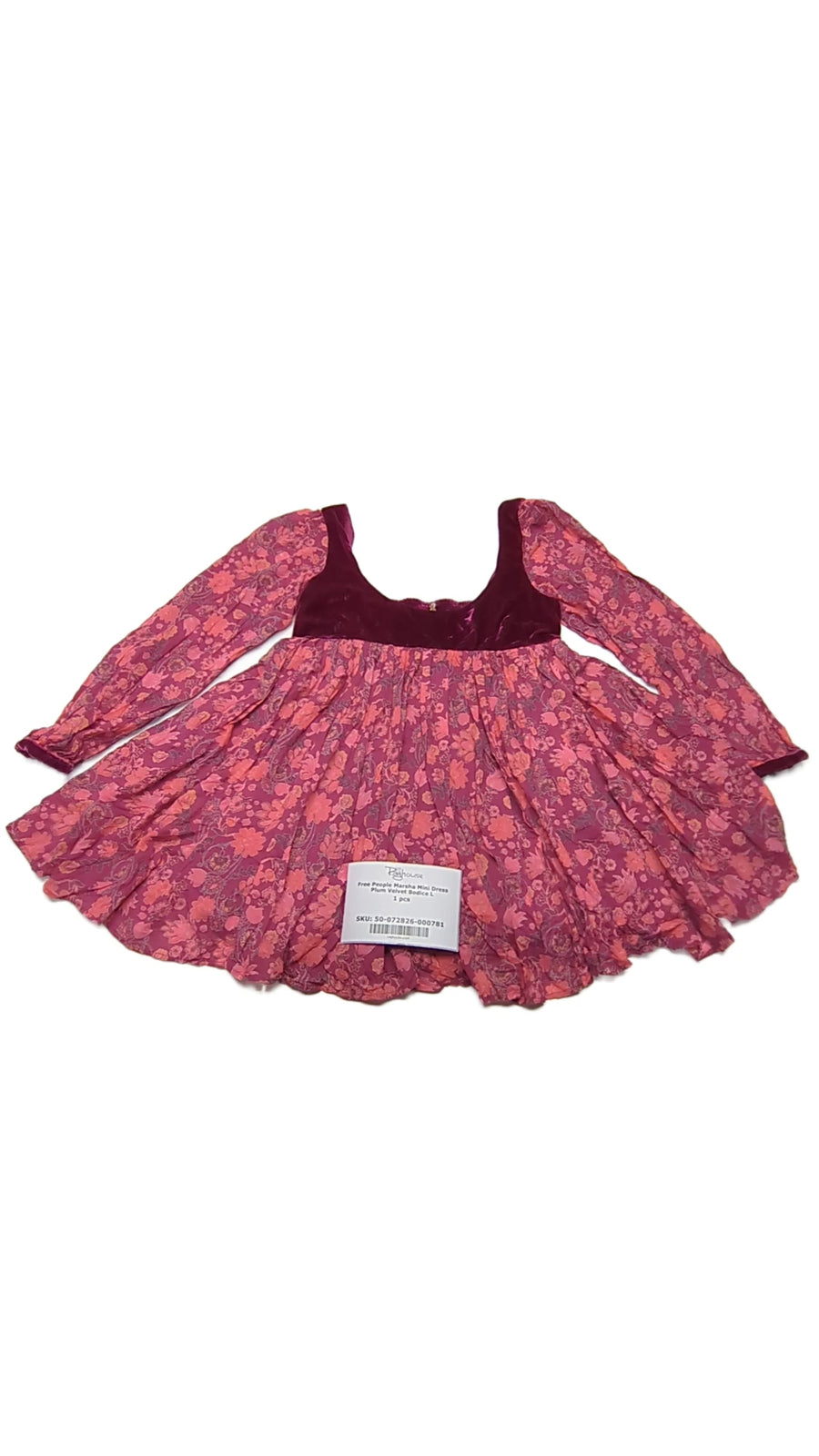 Free People Marsha Mini Dress Plum Velvet Bodice L 1 pcs