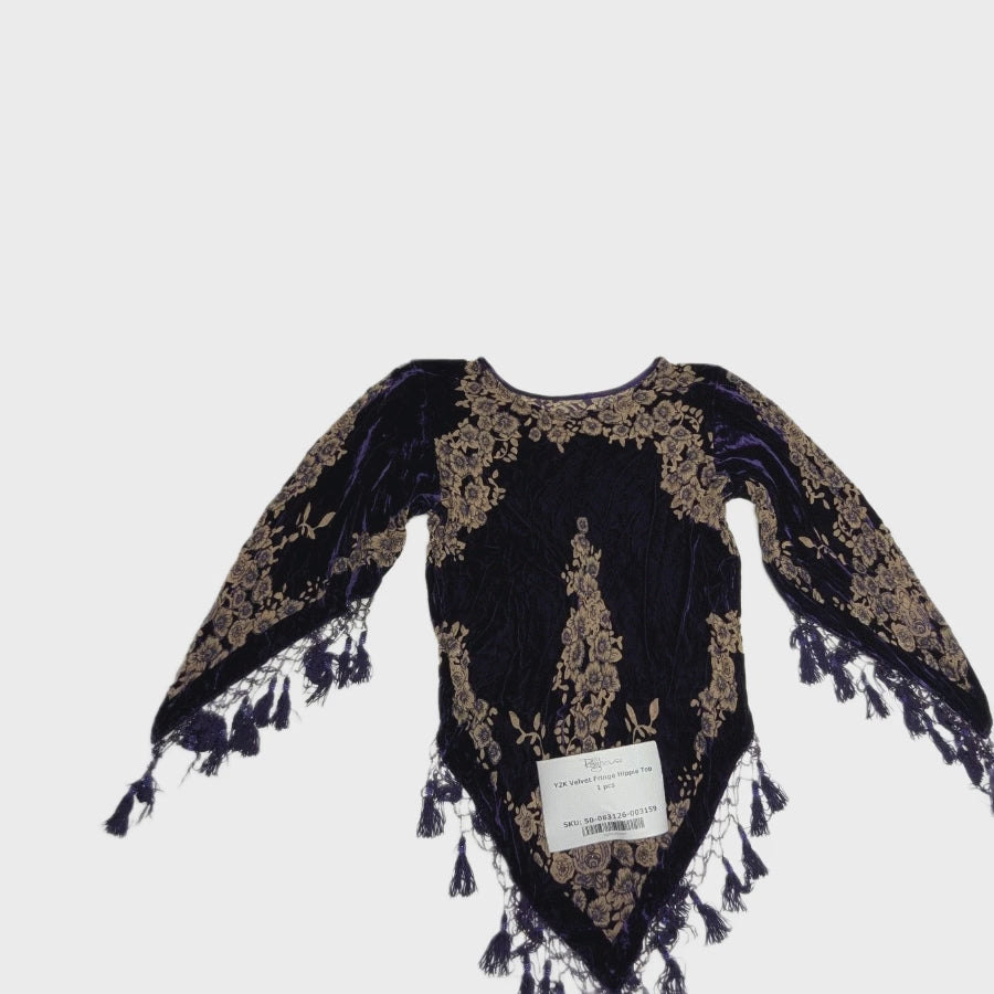 Lucy's Silk Y2K Velvet Fringe Hippie Top 1 pc