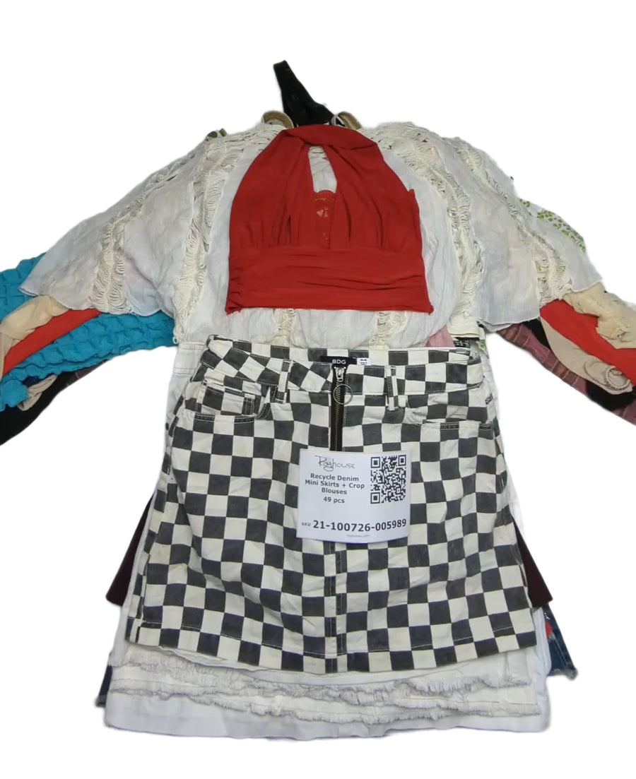 Recycle Denim Mini Skirts + Crop Blouses 49 pcs