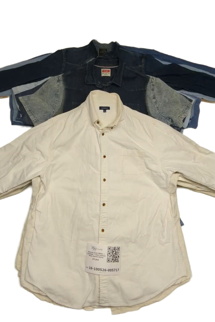 Recycle Dirty White + Grandad + Short Sleeve Mens Denim Shirts 22 pcs