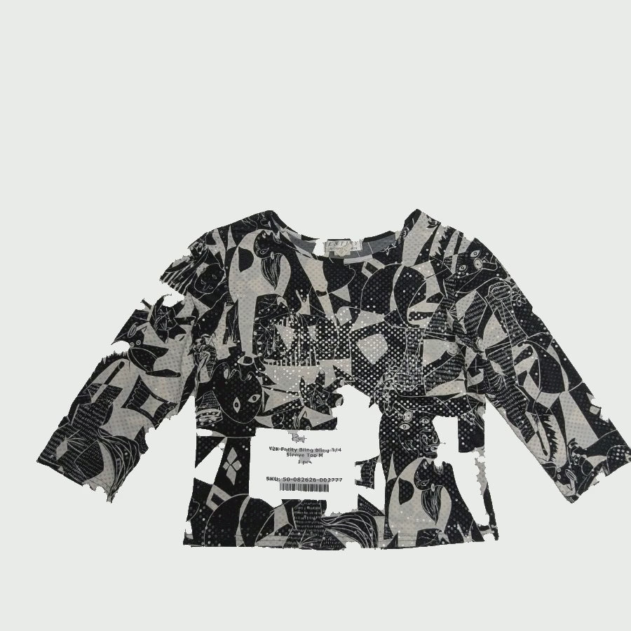 Y2K Entity Bling Bling 3/4 Sleeve Top M 1 pc