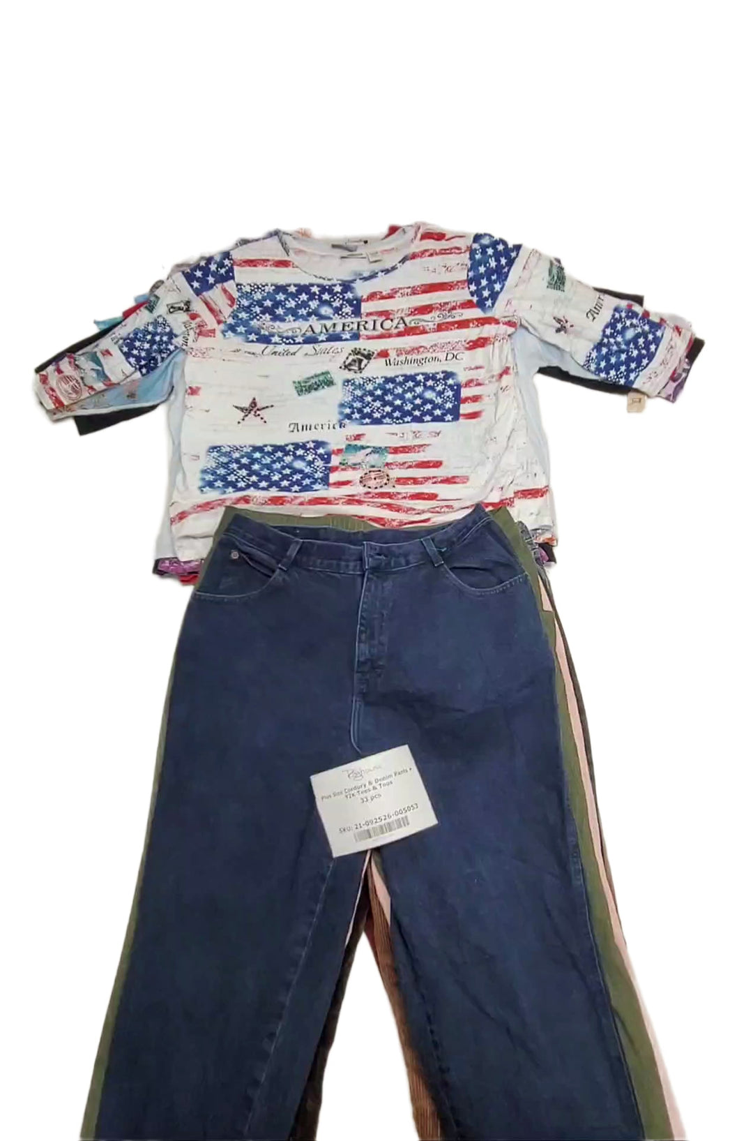 Plus Size Cordury & Denim Pants + Y2K Tees & Tops 33 pcs