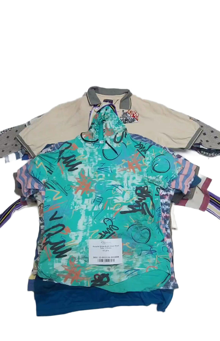 Recycle Stripe & All Over Print Tees + Mens Polos 51 pcs