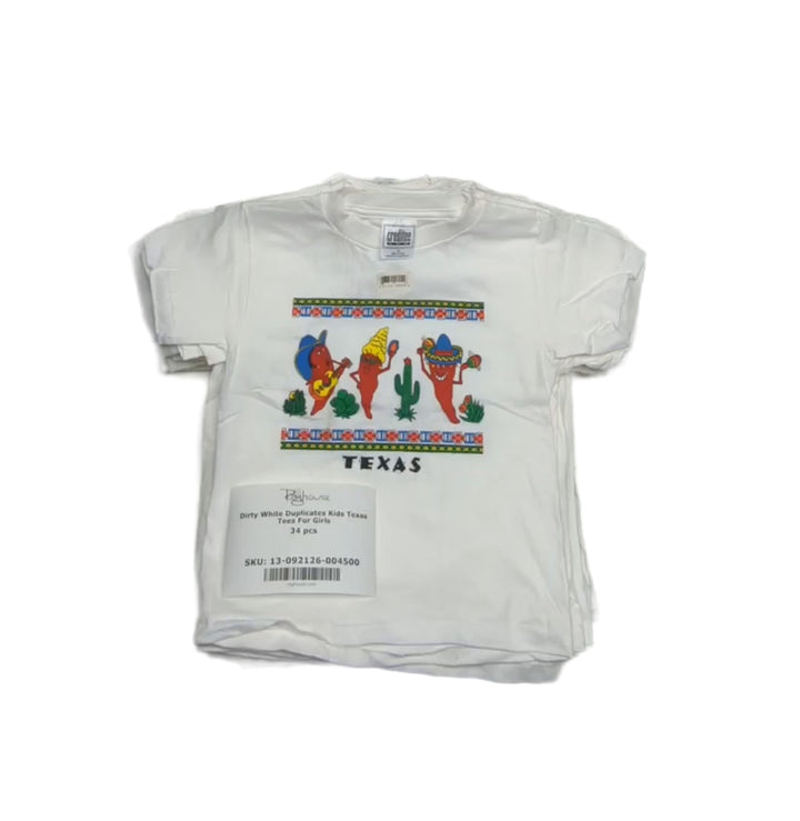 Dirty White Duplicates Kids Texas Tees For Girls 34 pcs