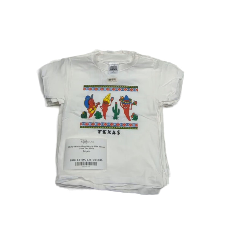 Dirty White Duplicates Kids Texas Tees For Girls 34 pcs