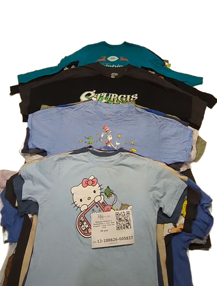 Recycle Cartoon + Destination + Over Size Graphic + Kids Tees For Girls 49 pcs