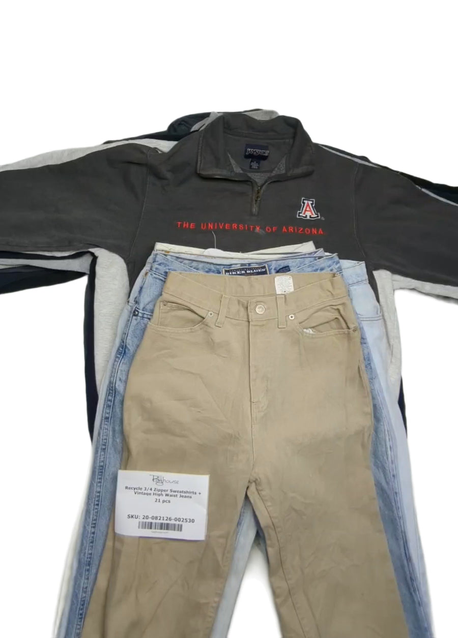 Recycle 3/4 Zipper Sweatshirts + Vintage High Waist Jeans 21 pcs