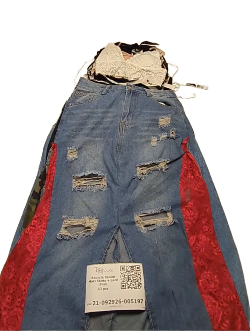 Recycle Denim Maxi Skirts + Lace Bras 43 pcs