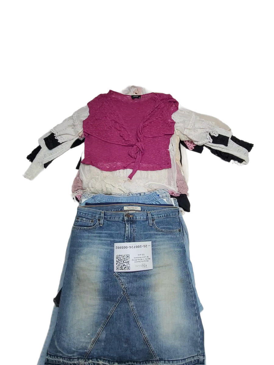 Recycle Denim Skirts + Bling Bling & Lace Blouses 55 pcs