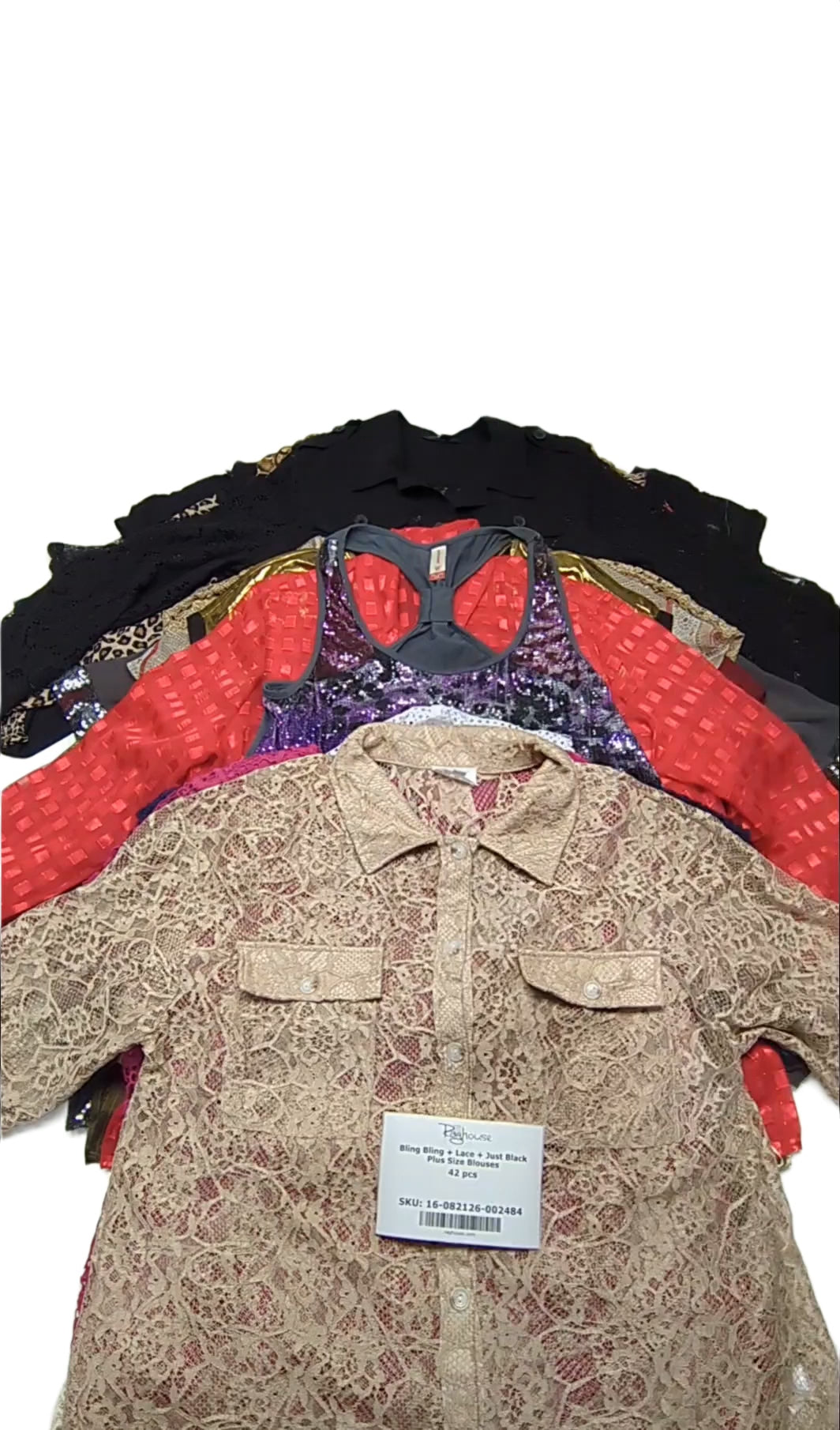 Bling Bling + Lace + Just Black Plus Size Blouses 42 pcs