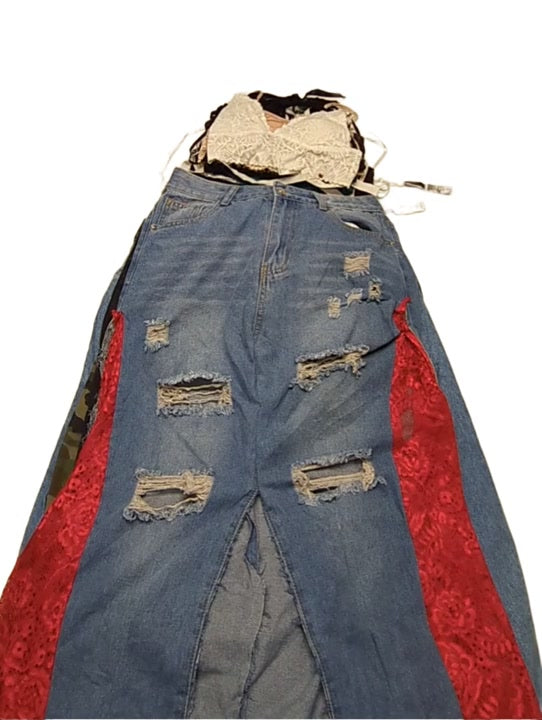 Recycle Denim Maxi Skirts + Lace Bras 43 pcs