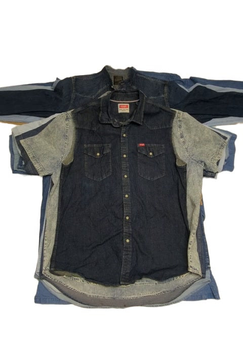 Recycle Dirty White + Grandad + Short Sleeve Mens Denim Shirts 22 pcs