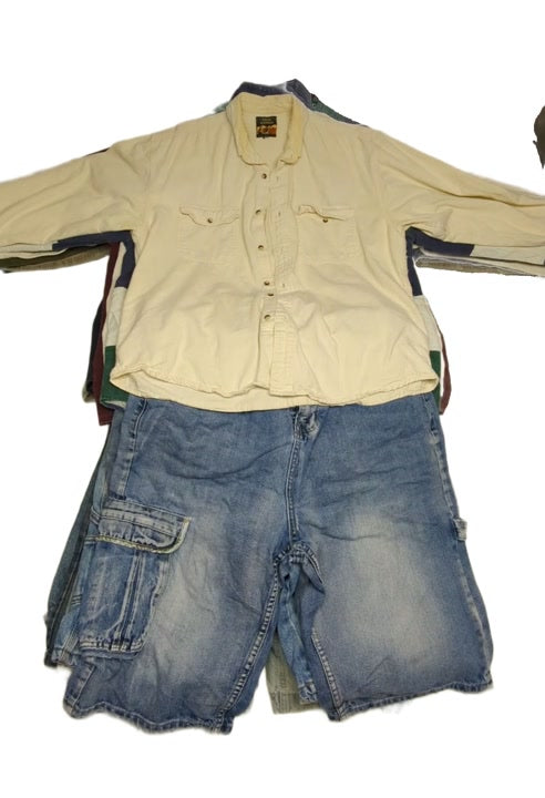 Recycle Mens Denim Shorts + Shirts 26 pcs