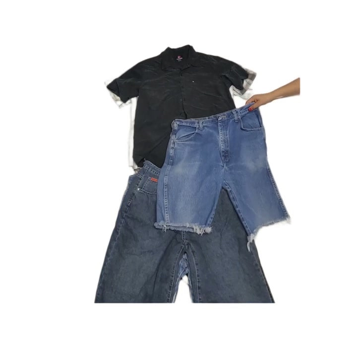 Recycle Mens Denim Shorts + Skater Shirts 27 pcs