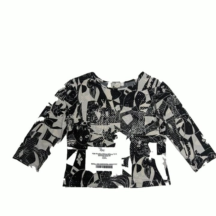 Y2K Entity Bling Bling 3/4 Sleeve Top M 1 pc